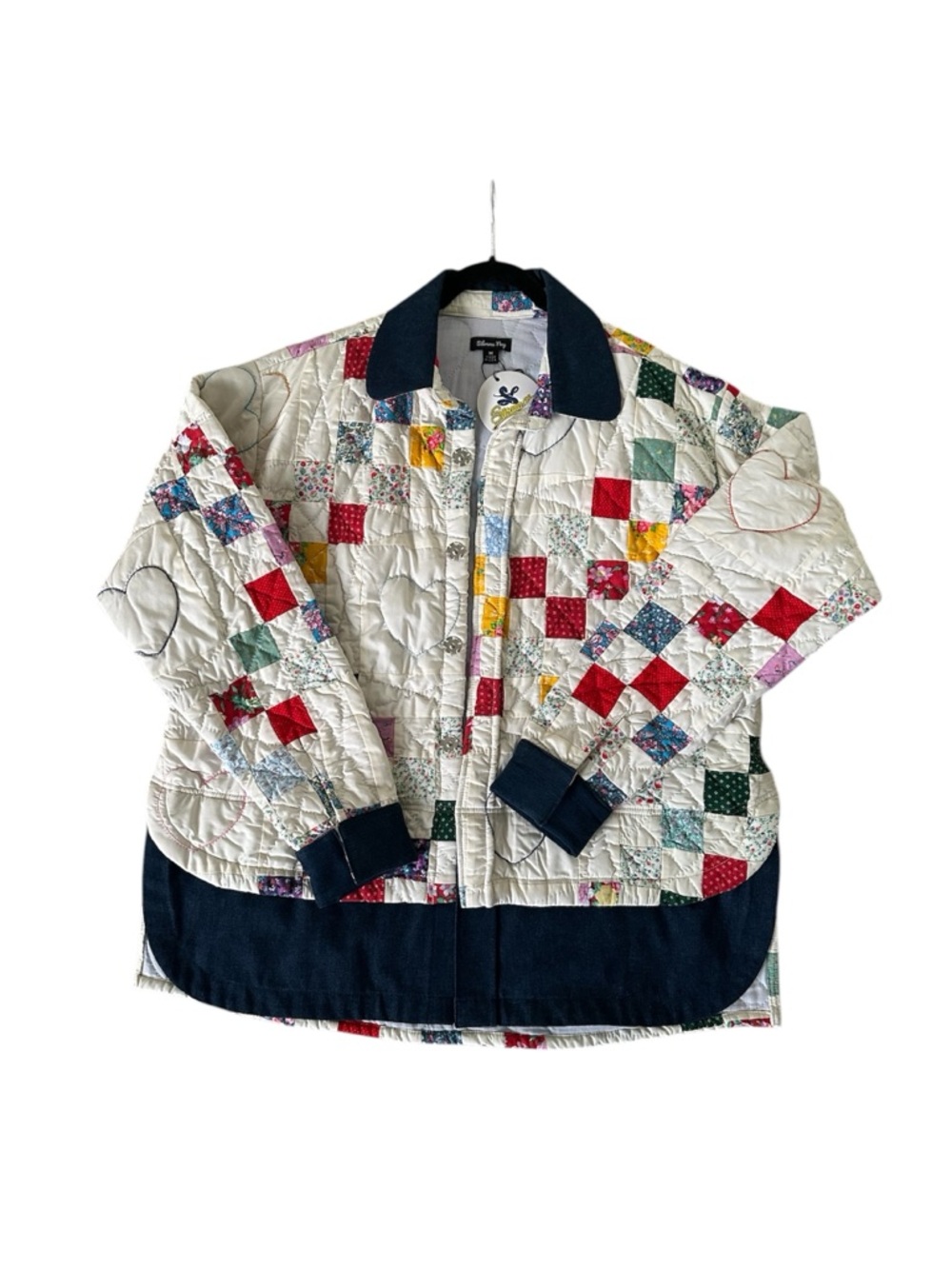Patchwork Quilted Jacket with Navy Accents 100% cotton.